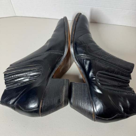Black Leather Chelsea Western Block Heel Classic Pull-On Ankle Boots Size 8.5 - Picture 10 of 16